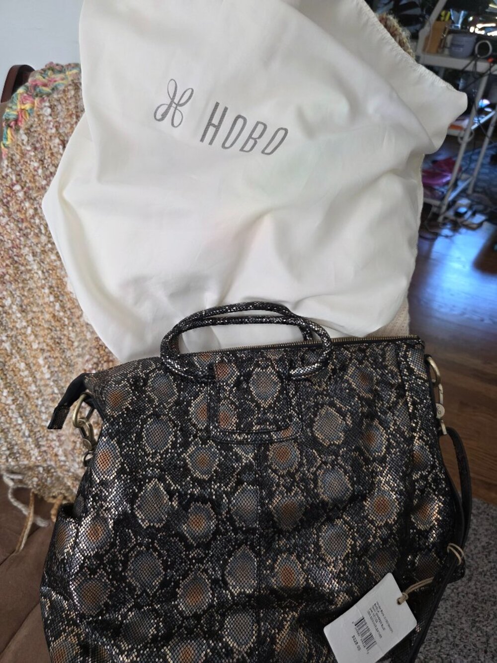 Sheila Large Leather snakeskin pattern Halo Shimmer LN W/tag